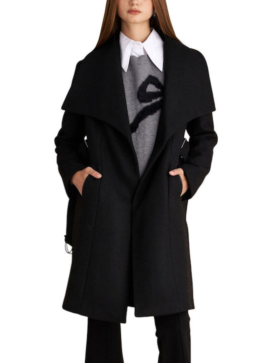 Damen Black Mantel mit Gürtel