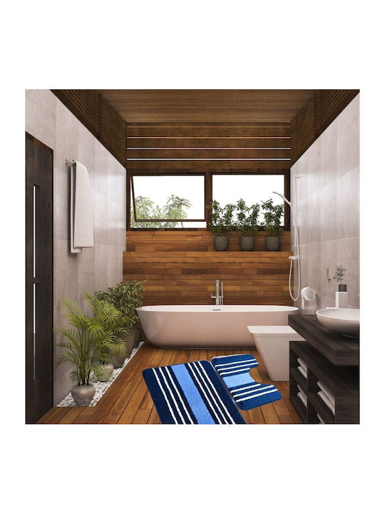 Kotonia Home Antiderapant Set Covorașe de Baie Albastru 50x80buc 2buc