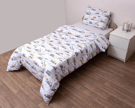 Viopros Kids Sheets Set Single with Elastic Band Cotton Trak White 100x200cm 2 Pieces