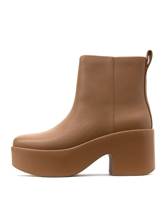 Fitflop Кожени Дамски Ботуши До Глезена Кафяви