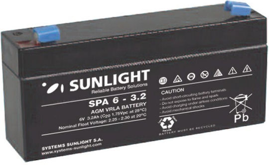 SunLight Μολύβδου Μπαταρία UPS με Χωρητικότητα 3.2Ah και Τάση 6V 1τμχ
