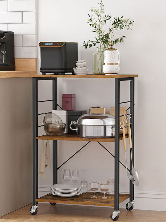 Vasagle Metallic Kitchen Trolley 3 Tiers Brown 60x40x89cm