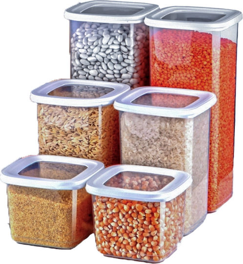 Set of 6 Pasta Sugar and Cereal Storage Boxes with Plastic Transparent Lid Capacity 1750ml 6 Pieces