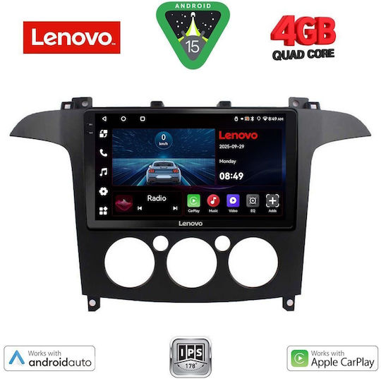 Lenovo Ηχοσύστημα Αυτοκινήτου για Ford S-Max 2006-2014 με A/C (Bluetooth/USB/WiFi/GPS/Apple-Carplay/Android-Auto) με Οθόνη Αφής 9"