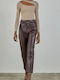 Damen Hoch tailliert Stoff Hose Burgundy