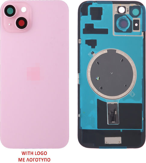 iPhone 15 Plus Капак За Батерия + Обектив За Камера + Метален Кариран + Magsafe Розов