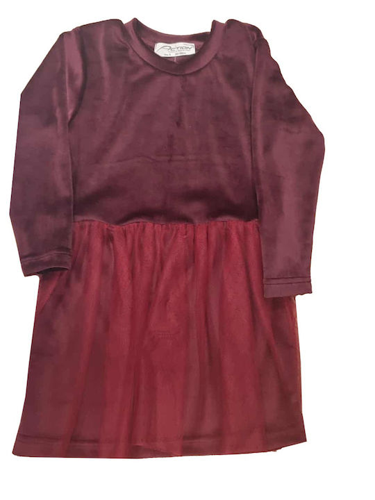 Kinderkleid Langärmelig Samt Bordeaux