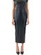 Leather Pencil Midi Skirt Black