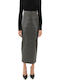Leather Pencil Midi Skirt Khaki