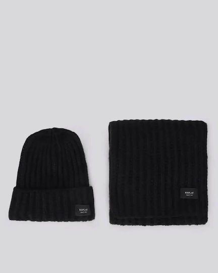 Frauen Set mit Beanie Gestrickt in Schwarz Farbe