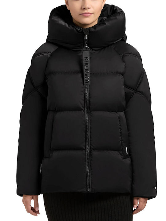 Women's Puffer Jacket for Winter with Hood Black