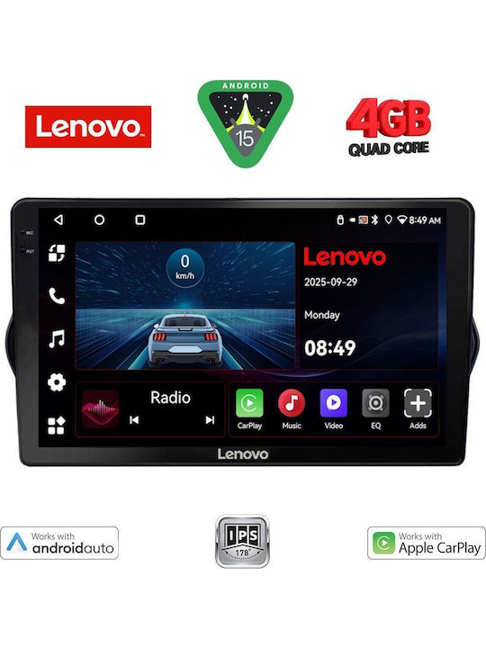 Lenovo Car Audio System for Fiat Tipo 2015-2023 (Bluetooth/USB/AUX/WiFi/GPS/Apple-Carplay/Android-Auto) with Touch Screen 9"