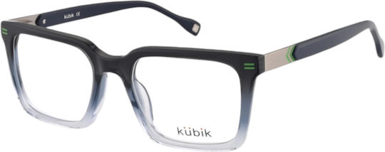 Kubik Kk1104 C2 Men's Acetate Prescription Eyeglass Frames Square Black-Blue-Transparent
