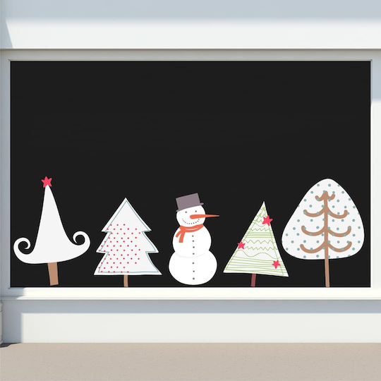 Christmas Shop Window Display with Snowman and Snowy Trees 145x115cm