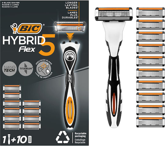 BIC Hybrid 5 Ξυραφάκι με Ανταλλακτικές Κεφαλές Λεπίδων Λιπαντική Ταινία 10τμχ