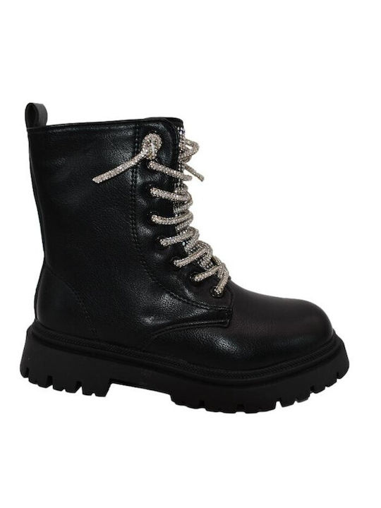 Kinderstiefel aus Lackleder mit Schnürsenkeln Schwarz