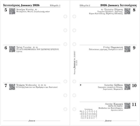 Filofax Weekly Diary Refill Personal 2026