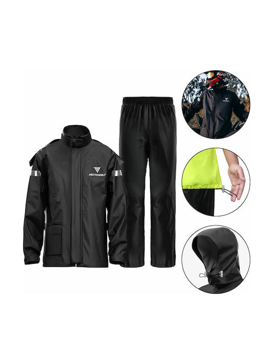 Motowolf MDL0401 Ανδρικό Αδιάβροχο Σετ Παντελόνι και Μπουφάν Μηχανής Μαύρο Χρώμα