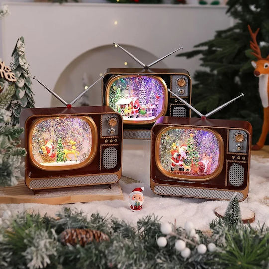 Felinar Iluminat de Crăciun Decorative TV cu Moș Crăciun pe Baterii 21x24cm