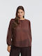 Women's Blouse with Mesh Polka Dot Brown