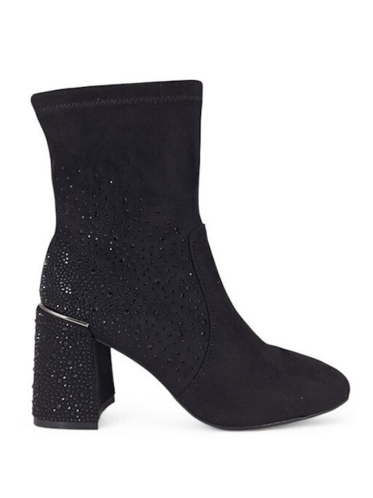 Suede Women's Ankle Boots with High Heel Black
