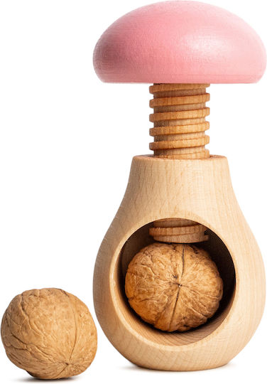 Creative Home Hölzener Nussknacker Pilzform 10 X 7 Cm Rosa Hut Natürliche Buche Holz Schraubenmechanismus Robuste Praktisch