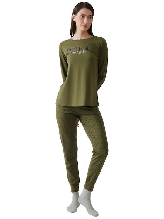 Minerva Winter Damen Pyjama-Set Fresh Olive