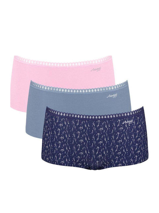 Sloggi Βαμβακερά Γυναικεία Boxer 3Pack Μπλε