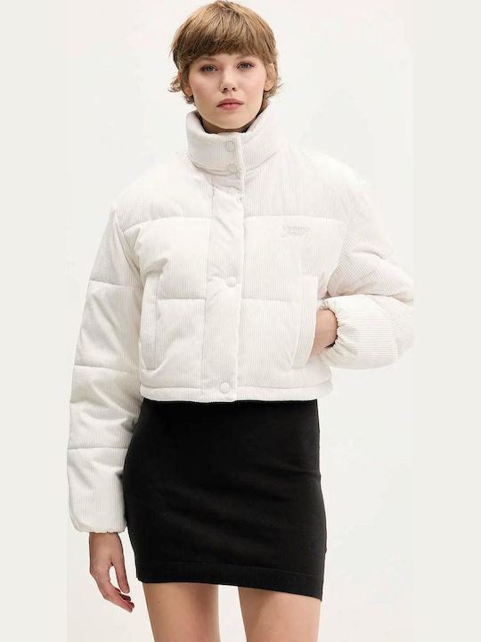 Κοντό Γυναικείο Puffer Μπουφάν για Χειμώνα Άσπρο
