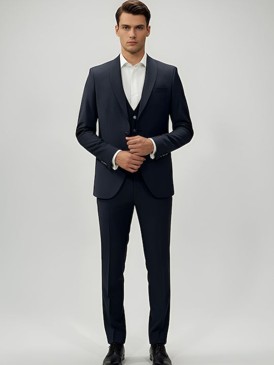 Men's Suit with Vest Slim Fit Navy