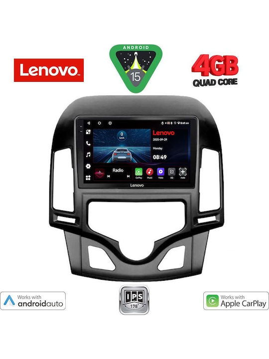 Lenovo Car Audio System for Hyundai i30 2007-2012 with Clima (Bluetooth/USB/AUX/WiFi/GPS/Apple-Carplay/Android-Auto) with Touch Screen 9"
