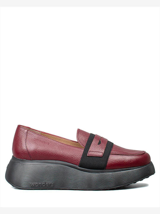 Leather Women's Loafers in Burgundy Color