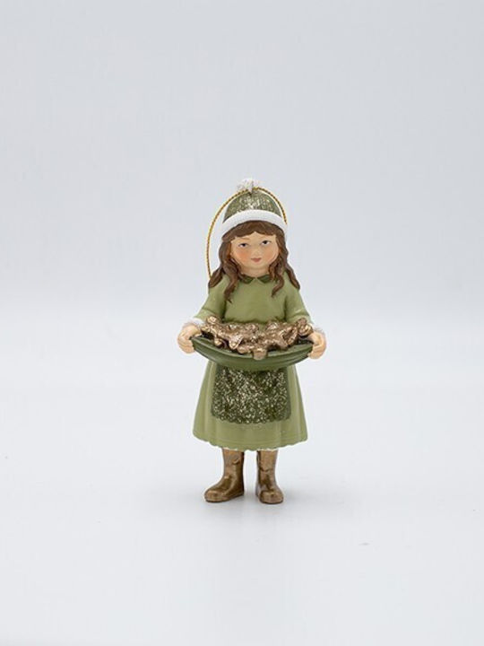 Polyresin Schmuckstück Mädchen Grün Korb Früchte 5.5x12cm