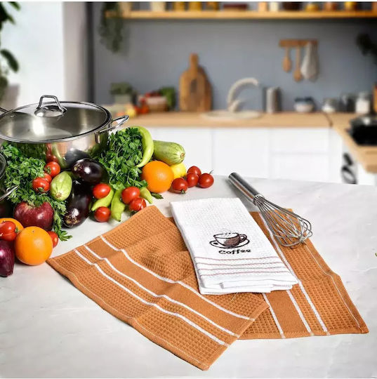 Set 2 Kitchen Towels White & Orange Soft Towel 40x60cm Set 2 Kitchen Towels White & Orange Soft Towel 40x60cm