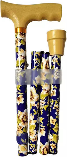 Folding Walking Stick Support Medical Brace Blue Floral