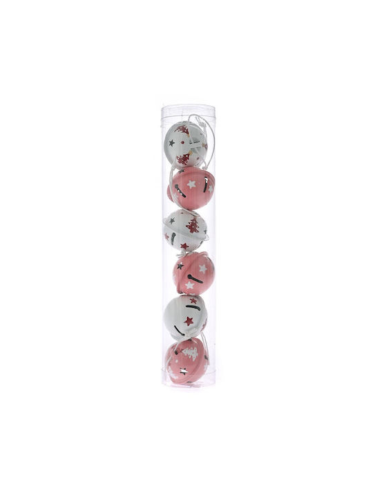 Clopoței Metalici Albi și Roz Model Brad 4 cm Set 6 83360
