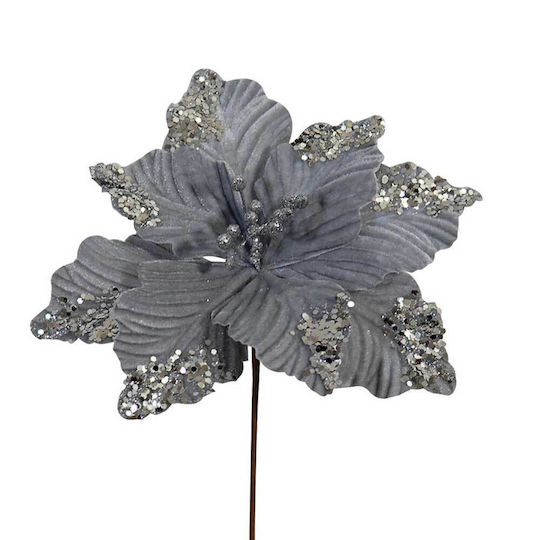 Christmas Poinsettia Flower Grey Silver 25cm L213787