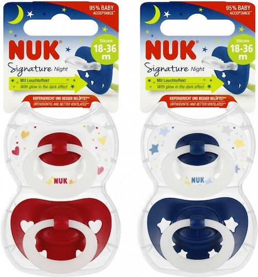 Nuk Signature Night Orthodontic Pacifiers Silicone Night with Case Red/Blue for 18-36 months 2pcs
