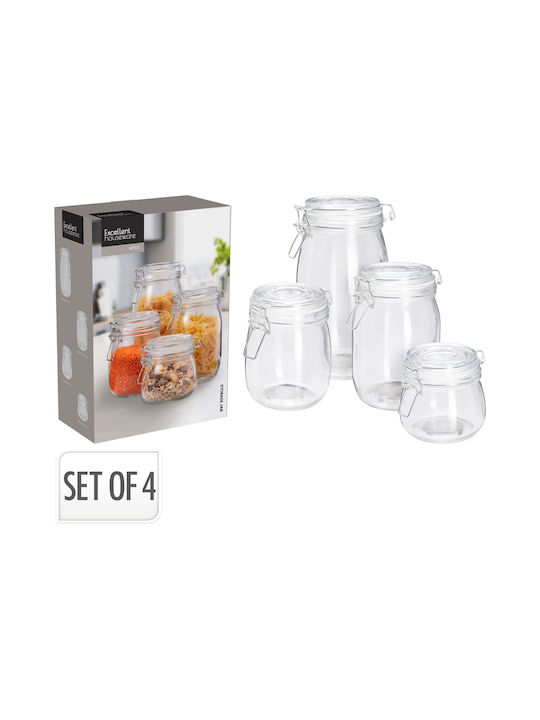 Excellent Houseware Set of 4pcs Jars General Use with Lid Glass Transparent 500ml