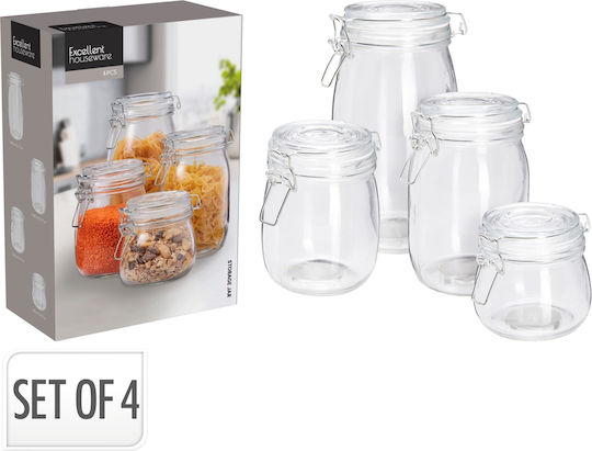 Excellent Houseware Set 4buc Borcane Uz General cu capac Sticlă Transparent 500ml Excellent Houseware Set 4buc Borcane Uz General cu capac Sticlă Transparent 500ml