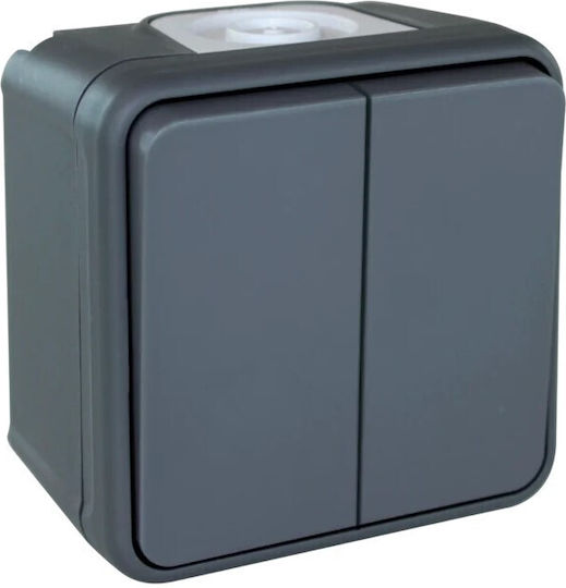 Aliberti Waterproof Wall-mounted Electrical Wall Switch Double Gray