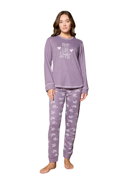 Modalove Winter Damen Pyjama-Set Purple