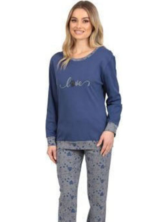 Lydia Creations Winter Women's Pyjama Set Blue