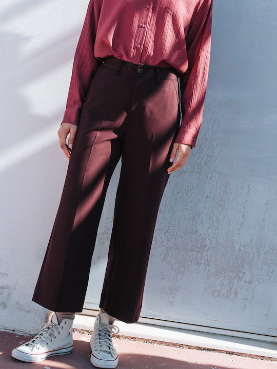 Damen Stoff Hose in Geradem Schnitt Bordeaux