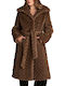 Damen Brown Mantel mit Fellbesatz