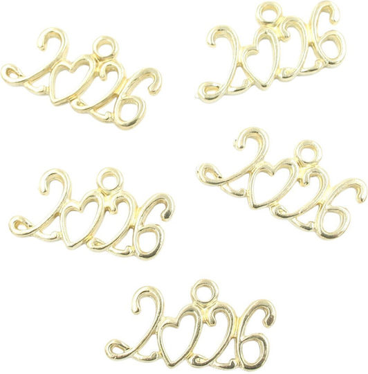 Metallic Elements "2026" Gold Heart 2.7x1.4cm Set Of 5 Pieces