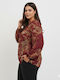 Women's Blouse Long Sleeve with V Neckline Burgundy