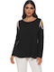 Plus Size Greek Women's Blouse with 3/4 Sleeve Black