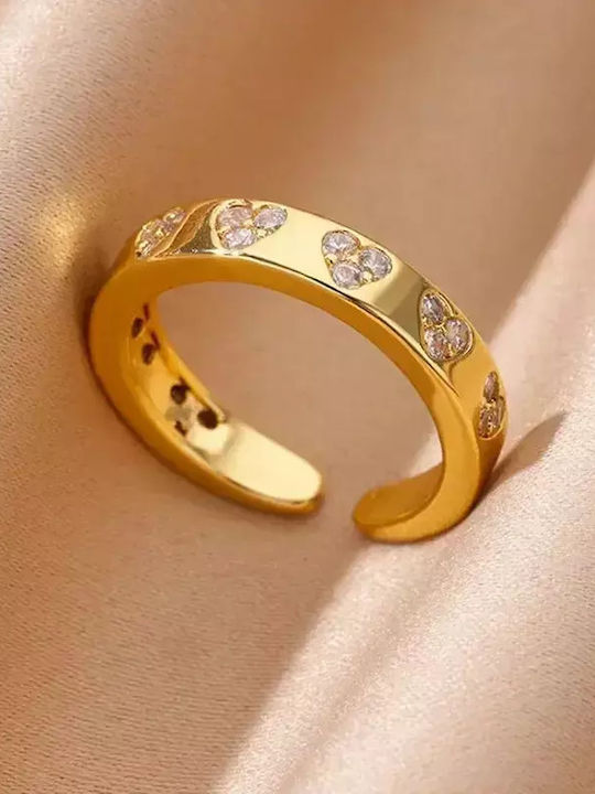 Peach Jewelry Δαχτυλίδι Απλό Στυλ Καρδιά Χρυσό Ανοξείδωτο Ατσάλι 304 Ζιρκόνιά Ένθετο Ρυθμιζόμενο