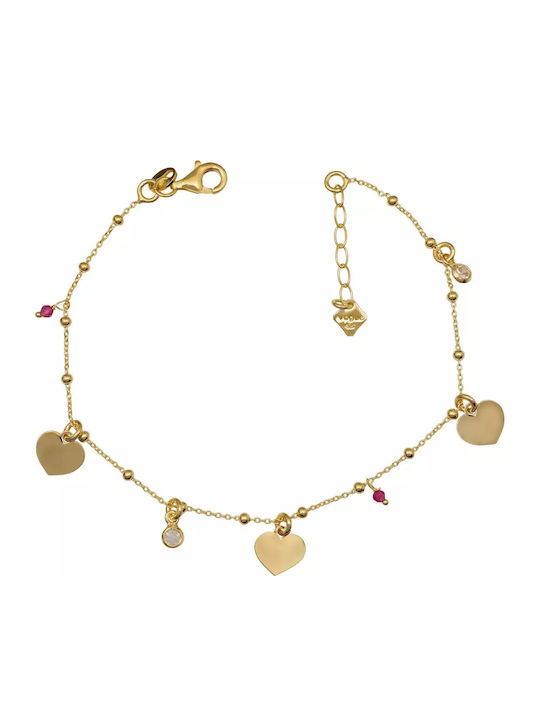Vogue Women's Bracelet with design Heart made of Silver Gold Plated with Zircon